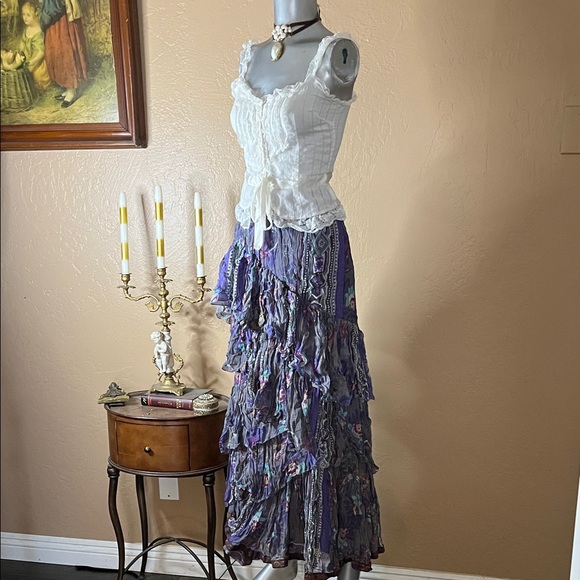ANU Boho Purple Ruffled Maxi Skirt.  Sz XL - Picture 2 of 4